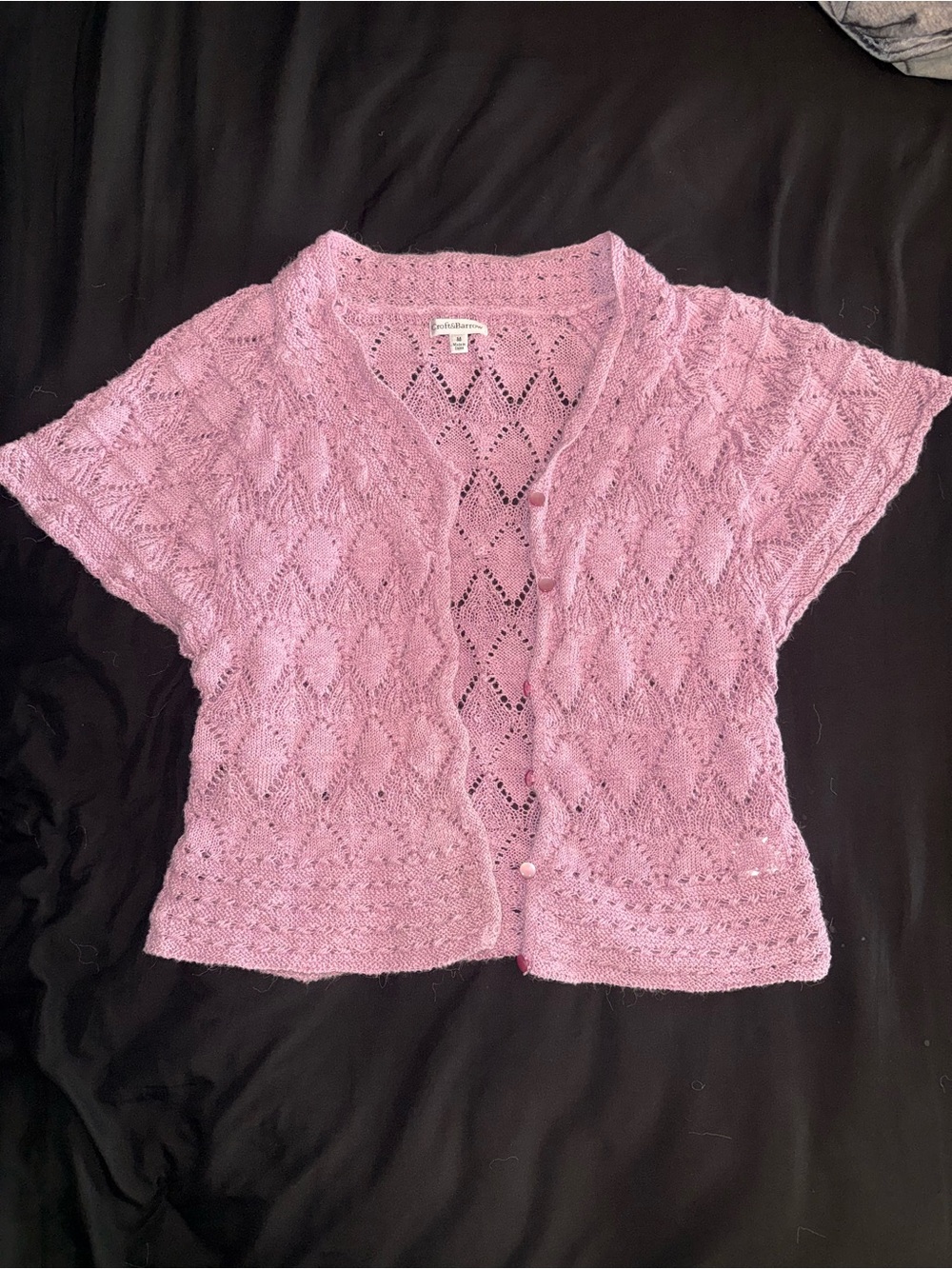 croft & barrow Soft Pink Openwork Knit Short-Sleeve Cardigan